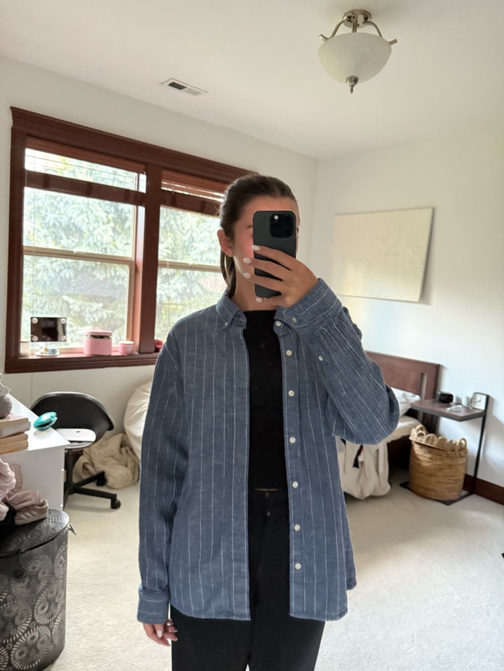Abercrombie & Fitch Navy Blue Pinstripe Shirt
